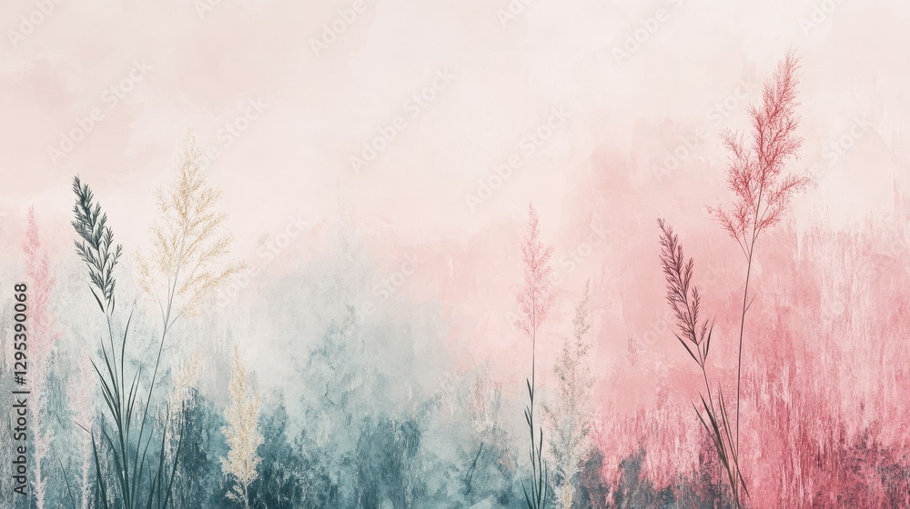 Obraz premium Pastel pink and teal grass background. Ideal for blogs, websites, or social media, evokes serenity and calm.