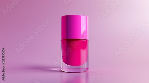 A sleek bottle of vibrant nail polish with a glossy finish, isolated on a clean white background, captured in high definition with soft lighting reflecting off its surface.