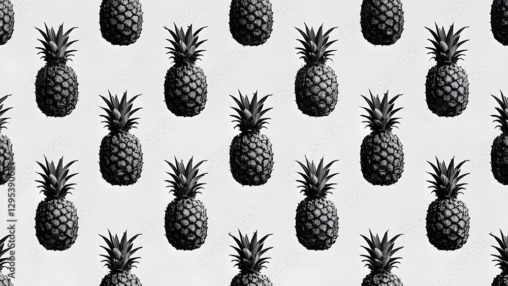 Monochrome Pineapples pattern background, tropical fruits isolated over a monochrome background Monochrome Pineapples pattern background, tropical fruits isolated over a monochrome background