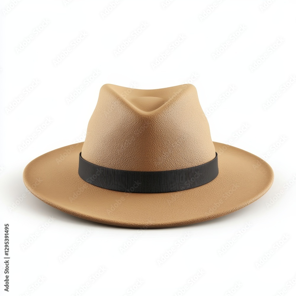 Beige Wide-Brimmed Hat. Wide-Brimmed Hat on white background Beige Wide-Brimmed Hat. Wide-Brimmed Hat on white background