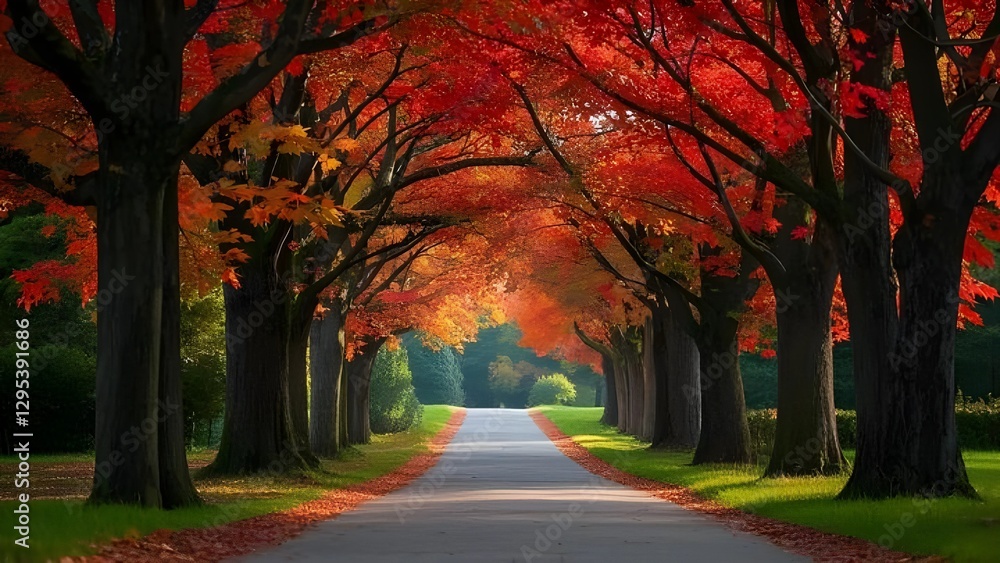 Fototapeta premium Autumn trees lining driveway
