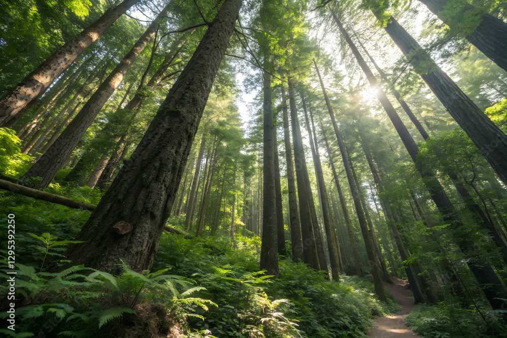Fototapeta premium forests, tall trees, or lush greenery.