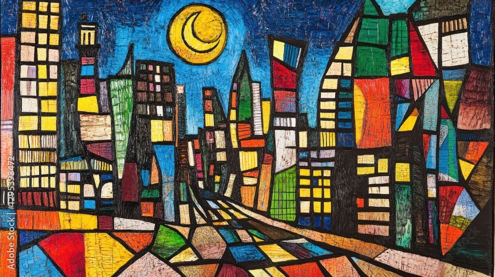 Abstract city skyline under a crescent moon shines brightly Abstract city skyline under a crescent moon shines brightly