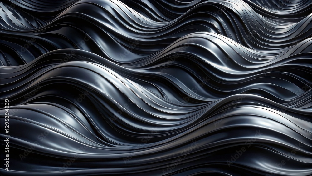 Abstract Black Waves Flowing in Fluid Motion Over Dark Background Abstract Black Waves Flowing in Fluid Motion Over Dark Background