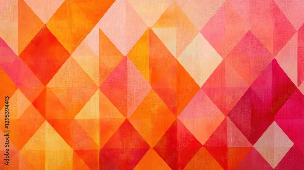 Vivid sunset-inspired geometric pattern, blending fiery orange, deep red, and soft pink hues. Vivid sunset-inspired geometric pattern, blending fiery orange, deep red, and soft pink hues.