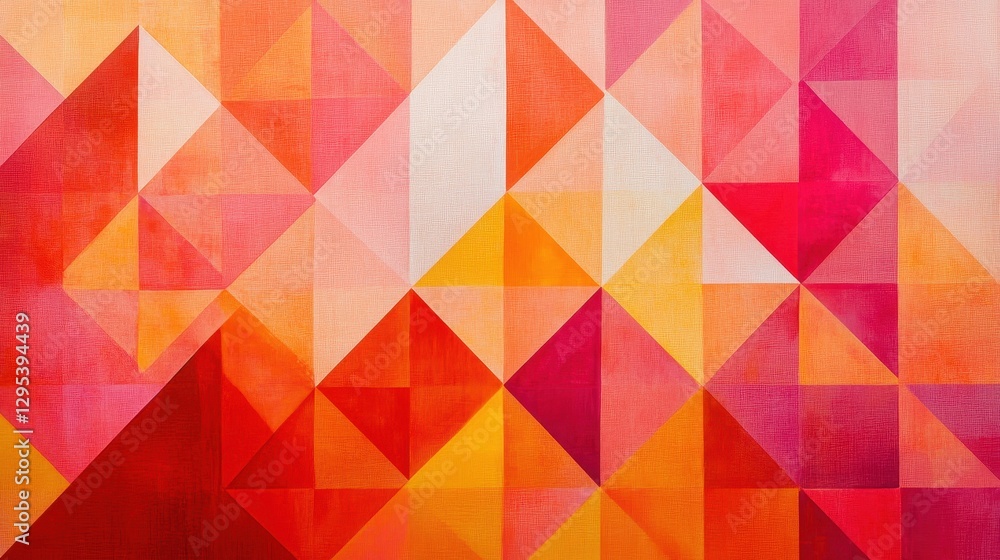 Obraz premium Vivid sunset-inspired geometric pattern, blending fiery orange, deep red, and soft pink hues. 