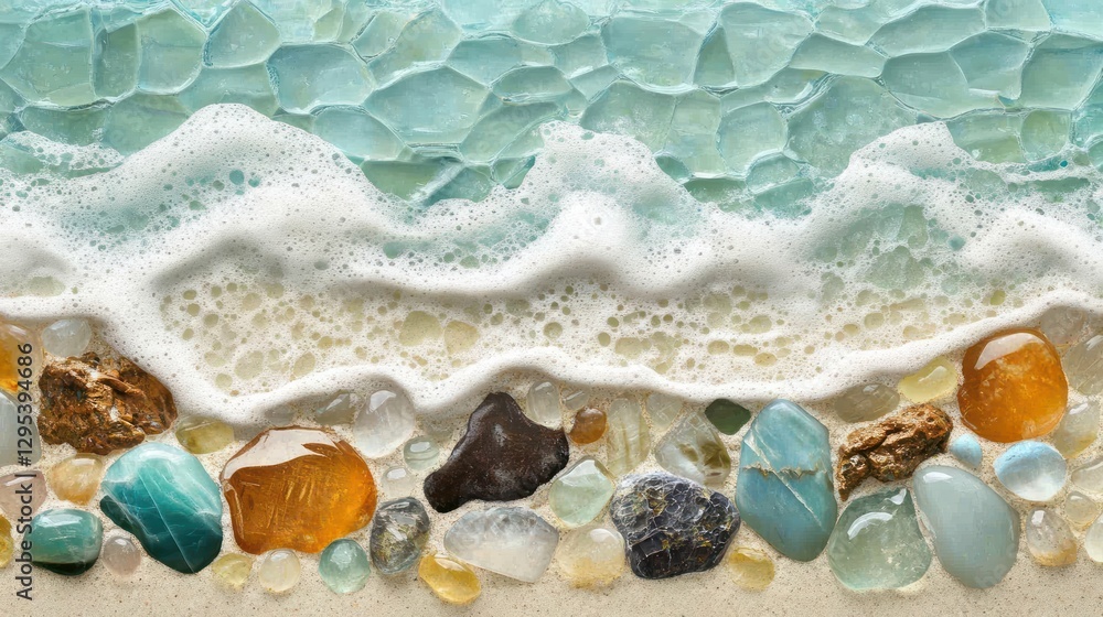 Obraz premium Ocean Wave Crashing on Pebbles Beach Scene
