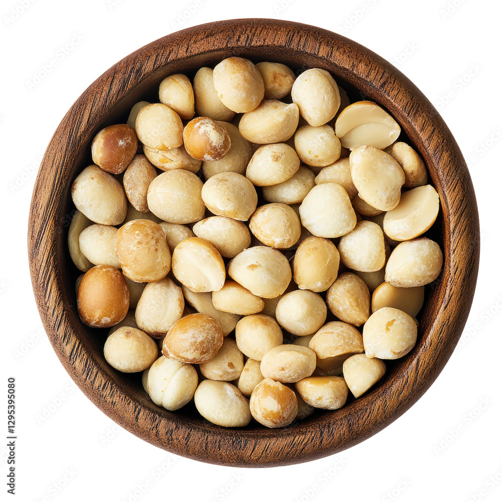 macadamia nuts in a wooden bowl isolated on white or transparent background macadamia nuts in a wooden bowl isolated on white or transparent background