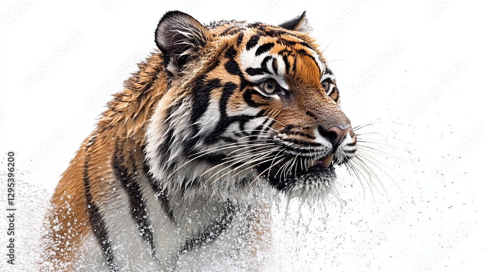 Obraz premium Farm animal close-up Majestic tiger emerging from water, showcasing its beauty and strength in a stunning display of nature.