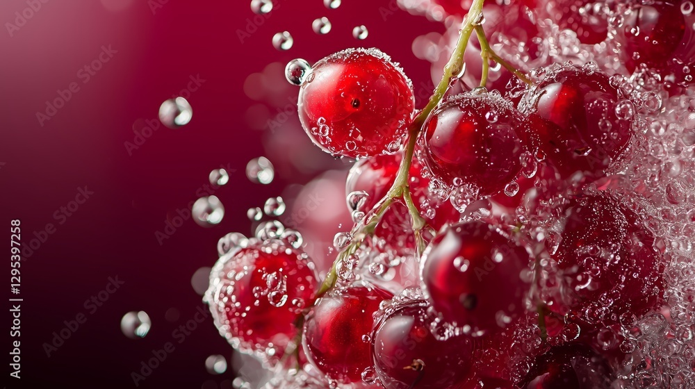 Macro of Fresh Red Currants in Sparkling Soda Bubbles Macro of Fresh Red Currants in Sparkling Soda Bubbles