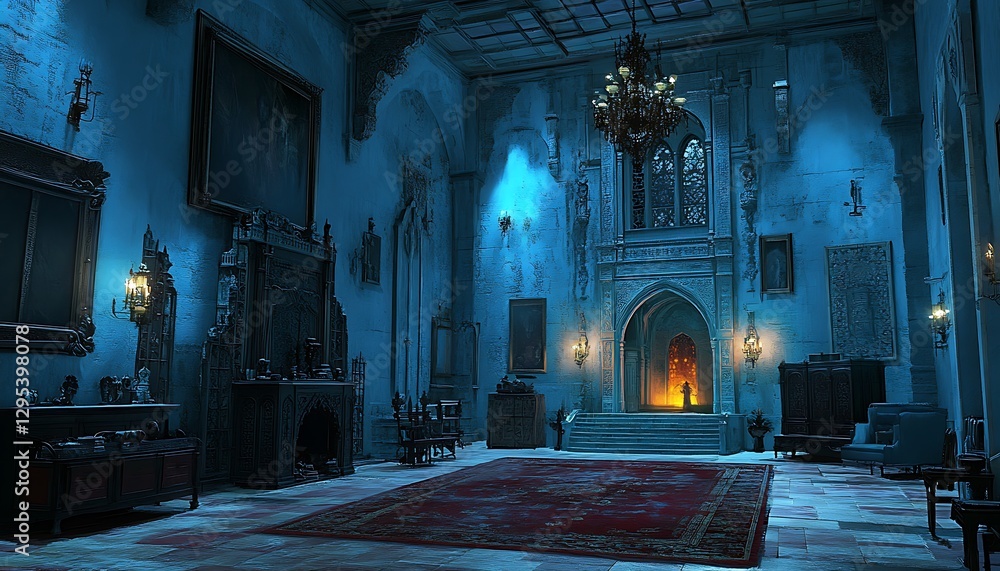 Obraz premium Dark Haunted Castle Hall Interior