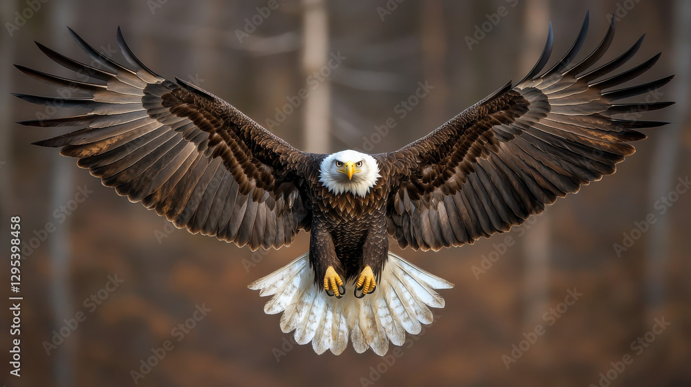 Fototapeta premium A powerful eagle with its wings fully extended, captured in a dramatic close-up shot