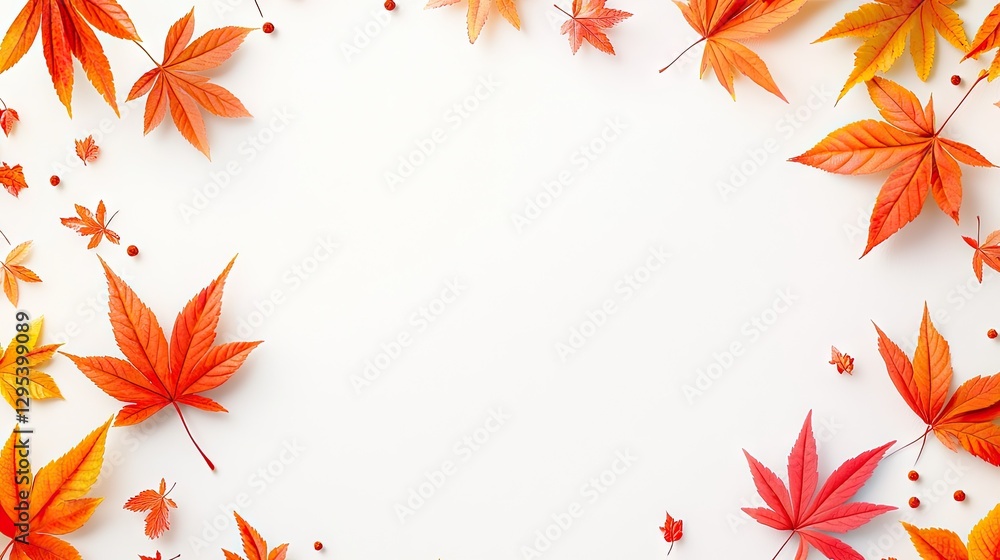 Autumn leaves border on white background, for seasonal design use Autumn leaves border on white background, for seasonal design use