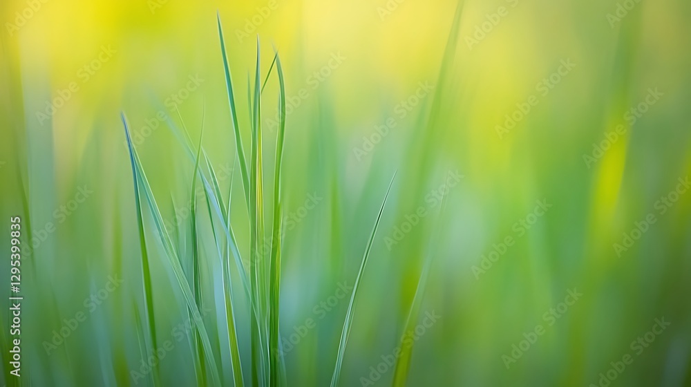Green Blades of Grass Against Soft Yellow Background Green Blades of Grass Against Soft Yellow Background