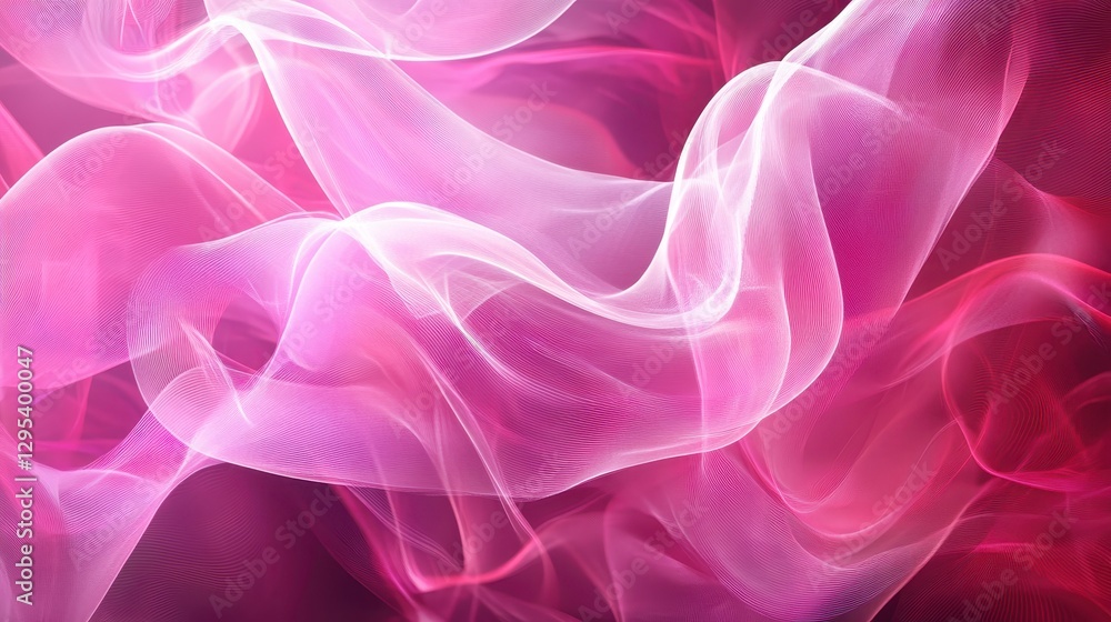 Obraz premium Swirling neon ribbons of rose pink and bright white, gentle glowing energy, fluid digital waves, airy elegance 