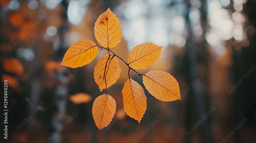 Obraz premium Golden Autumn Leaves Displayed Beautifully Against Blurry Forest Background