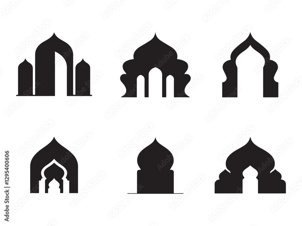 Fototapeta premium six Islamic Arch Icons on white background