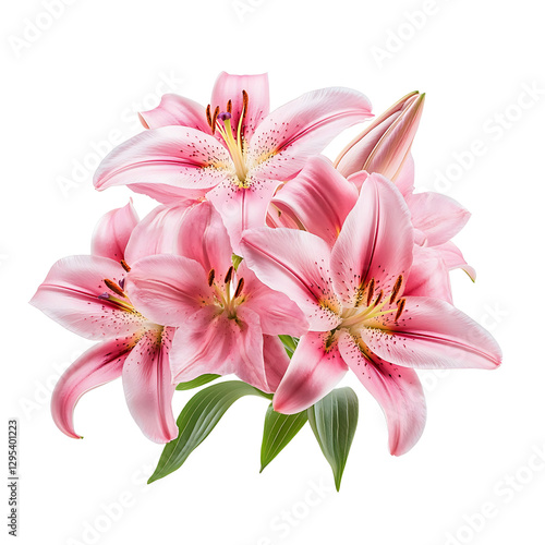 Pink Stargazer Lilies, Elegant and Fragrant Flowers in Full Bloom Isolated on Transparent Background