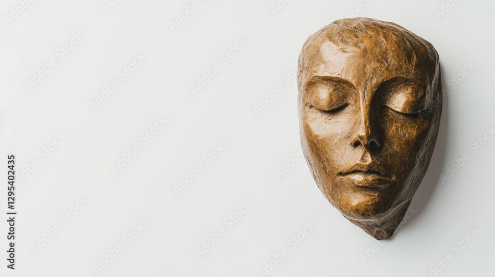 Golden Mask Sculpture on White Golden Mask Sculpture on White
