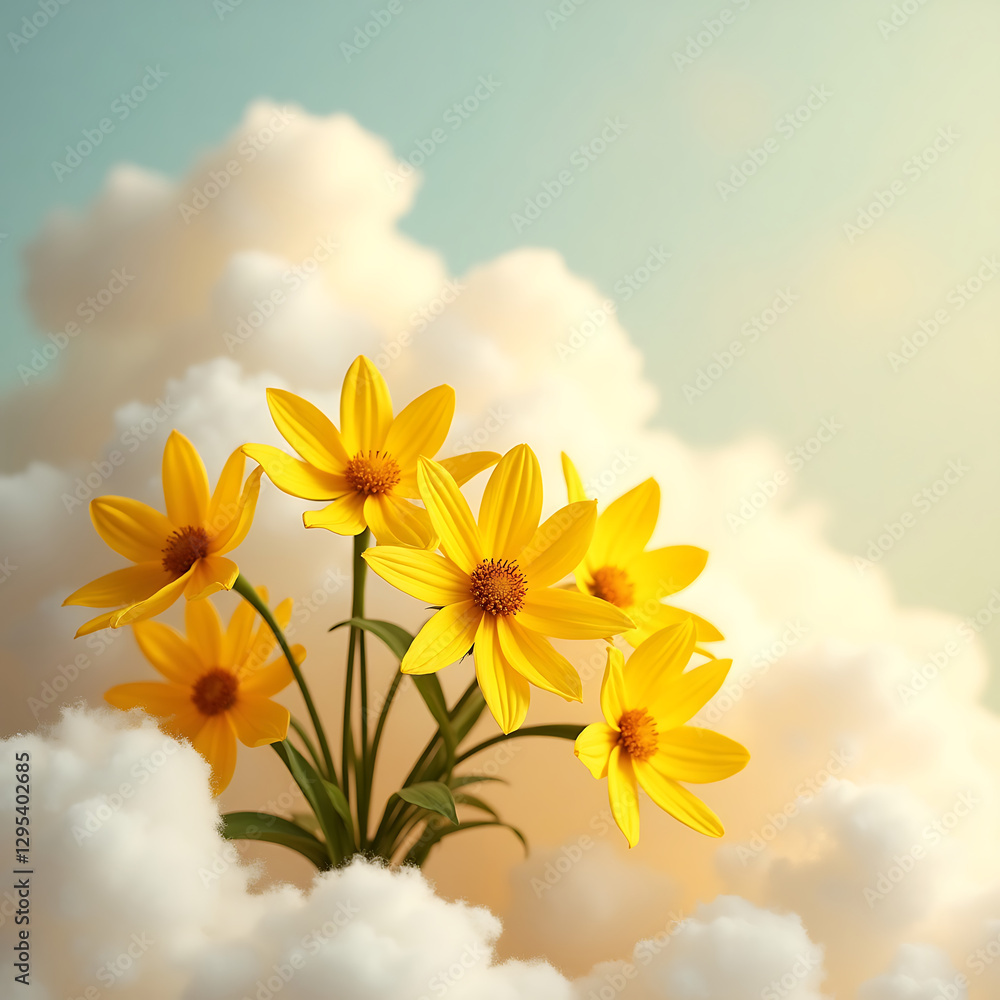 Fototapeta premium yellow bouquet with delicate petals and stems