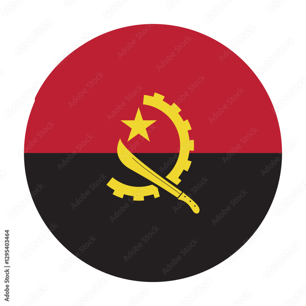 Angola flag state symbol isolated on background national banner. Greeting card National Independence Day of the Republic of Angola. Illustration banner with realistic state flag. Angola flag state symbol isolated on background national banner. Greeting card National Independence Day of the Republic of Angola. Illustration banner with realistic state flag.
