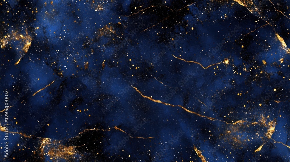 Abstract Blue Marble Texture With Gold Accents