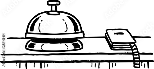 reception desk with bell and phone, symbolizing hospitality