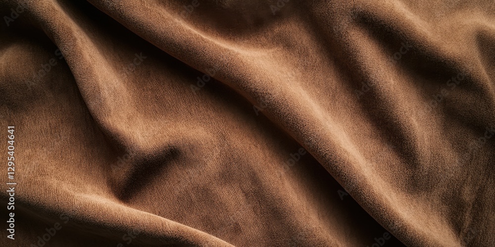 Fototapeta premium Velvet Fabric Texture: Close-up of a luxurious velvet fabric with soft folds. Its rich brown color creates a sense of elegance and comfort.
