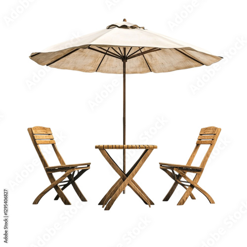 Wooden Patio Set Under Umbrella Colorful Background,