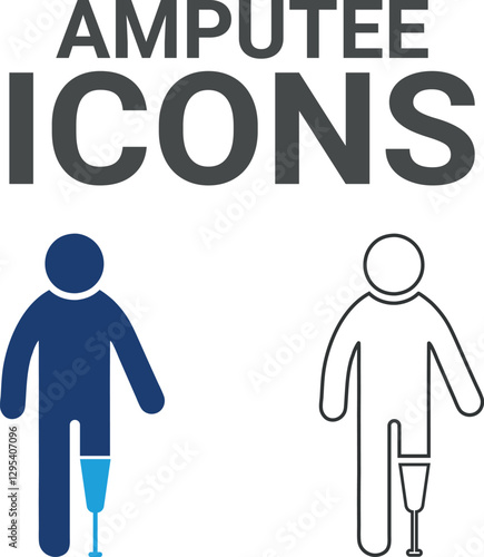 Amputee icons. Containing wheelchair, accessibility, blind, broken leg, disabled, assistance and deafness icons. Solid icon collection. Vector illustration.