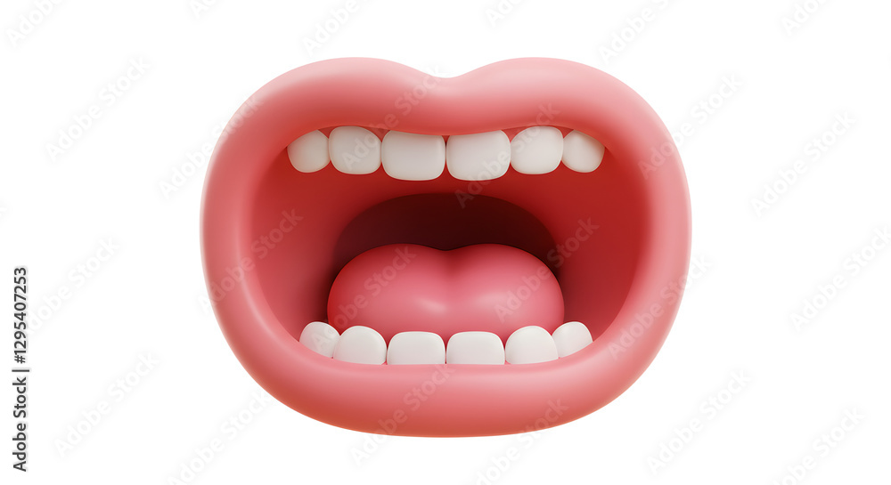 Fototapeta premium Open cartoon mouth with teeth and tongue for dental illustration