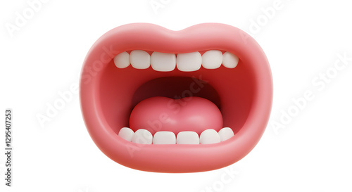 Open cartoon mouth with teeth and tongue for dental illustration