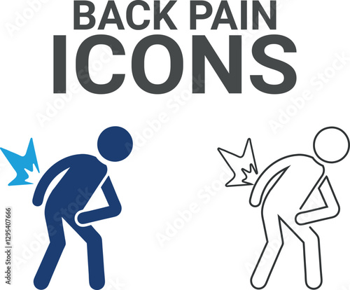 Back pain icons. Containing wheelchair, accessibility, blind, broken leg, disabled, assistance and deafness icons. Solid icon collection. Vector illustration.