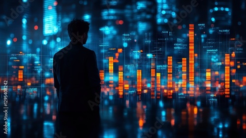 Wallpaper Mural Businessman contemplating data visualization and future trends in a smart city Torontodigital.ca