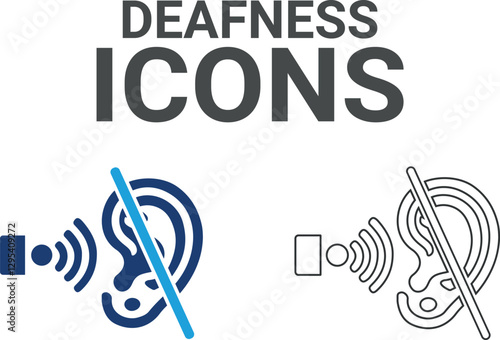 Deafness icons. Containing wheelchair, accessibility, blind, broken leg, disabled, assistance and deafness icons. Solid icon collection. Vector illustration.