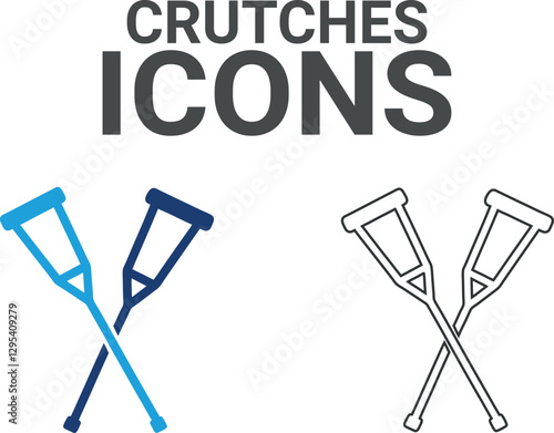 Crutches icons. Containing wheelchair, accessibility, blind, broken leg, disabled, assistance and deafness icons. Solid icon collection. Vector illustration.