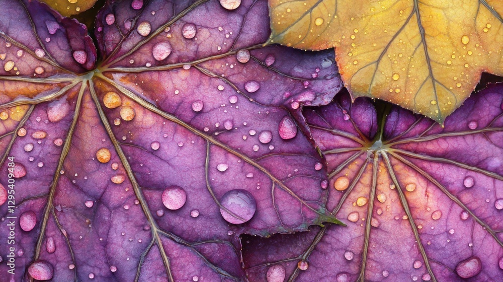 Fototapeta premium Autumn leaves with water droplets create a vibrant colorful display