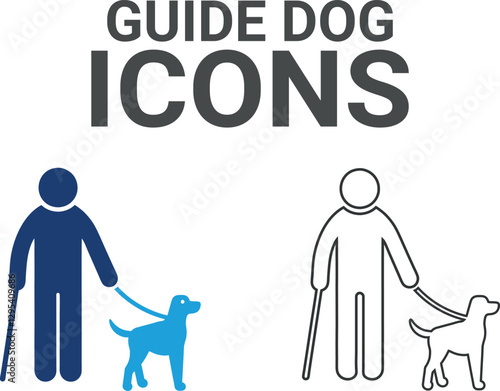 Guide dog icons. Containing wheelchair, accessibility, blind, broken leg, disabled, assistance and deafness icons. Solid icon collection. Vector illustration.