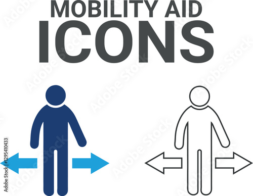 Mobility aid icons. Containing wheelchair, accessibility, blind, broken leg, disabled, assistance and deafness icons. Solid icon collection. Vector illustration.