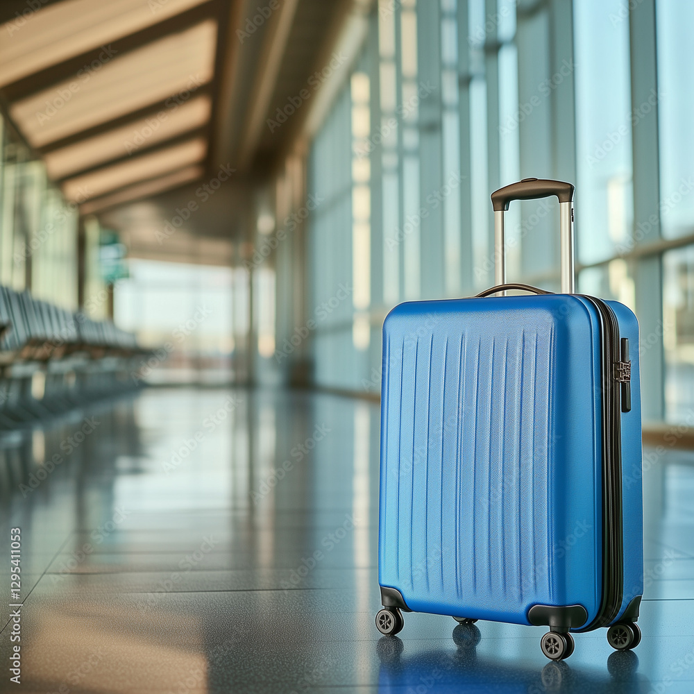 Ready for Adventure: Blue Suitcase at the Airport, luggage on the airport Ready for Adventure: Blue Suitcase at the Airport, luggage on the airport
