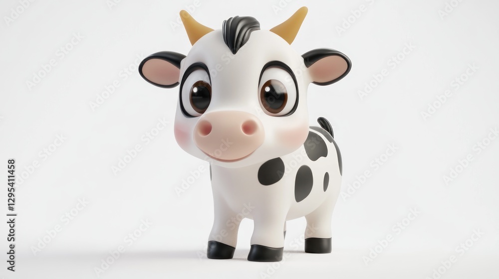 Fototapeta premium Cute 3D cartoon calf standing on white background