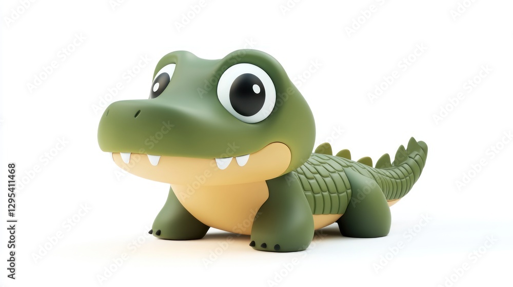 Fototapeta premium Cute cartoon crocodile toy on white background