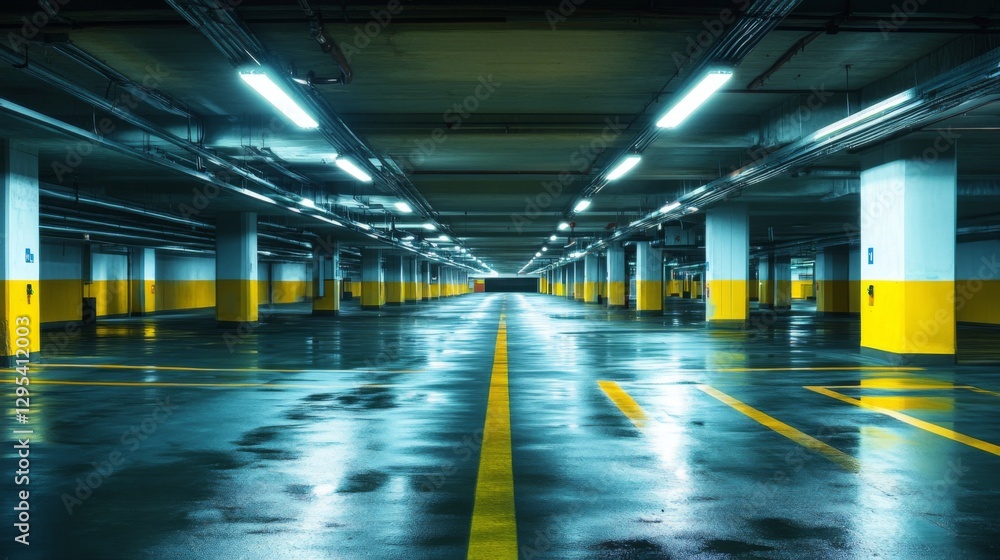 Empty Underground Parking Lot at Night Empty Underground Parking Lot at Night
