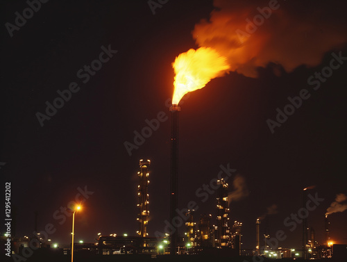 Nachtaufnahme einer brennenden Gasfackel