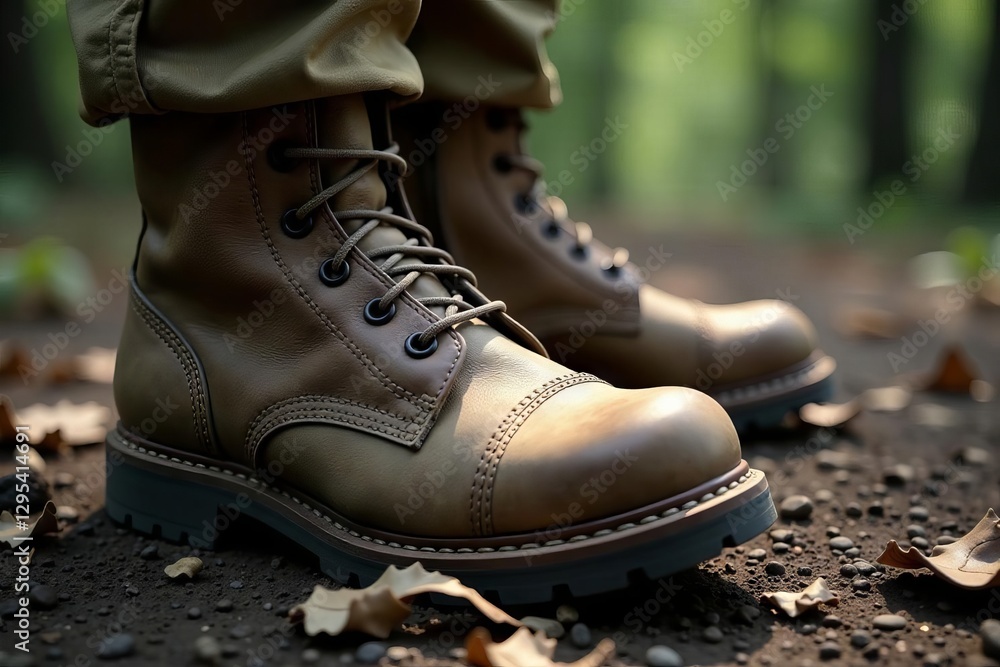 High-angle view of worn military boot outline, emphasizing texture, detail, worn boots, silhouette High-angle view of worn military boot outline, emphasizing texture, detail, worn boots, silhouette