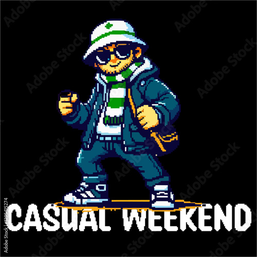 illustration vector pixel art graphic of Football fans ultras hooligan with green white scarf design for logo, t-shirt, etc
