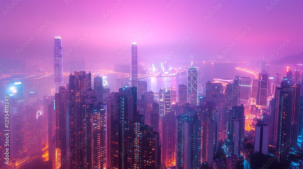 Neon Hong Kong Nightscape: A Dazzling Aerial View of Skyscrapers and City Lights Neon Hong Kong Nightscape: A Dazzling Aerial View of Skyscrapers and City Lights