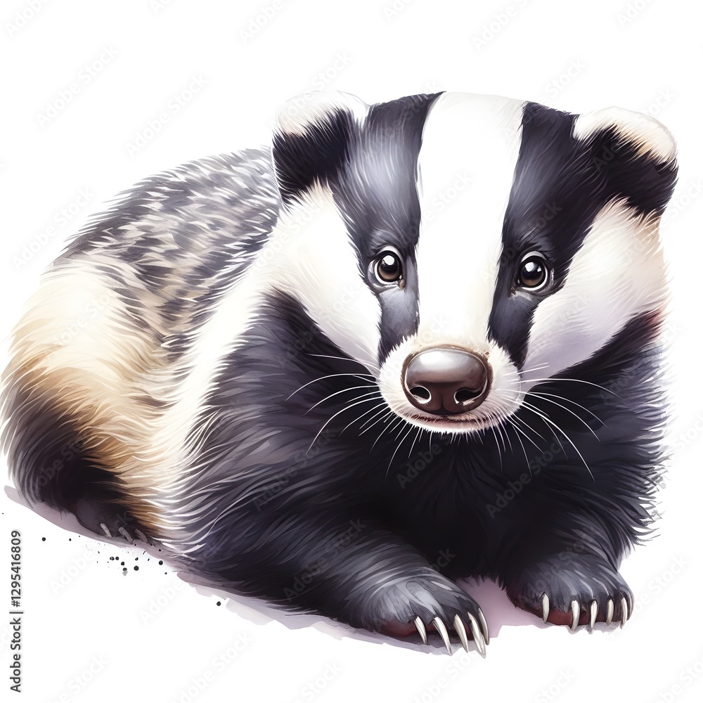 Fototapeta premium 흰 배경, 오소리, 수채화, jpeg (white background, Badger, water colour, jpeg)