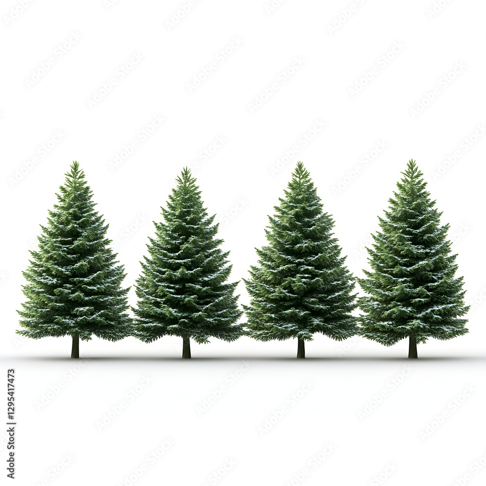 Obraz premium Neatly arranged three small trees in a straight row against a bright background