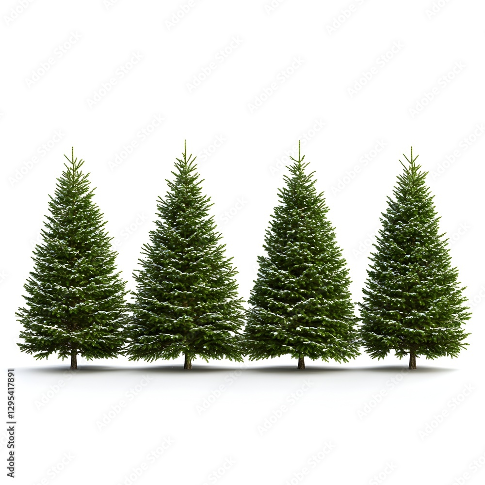 Obraz premium Delightful display of three small christmas trees on a crisp white background